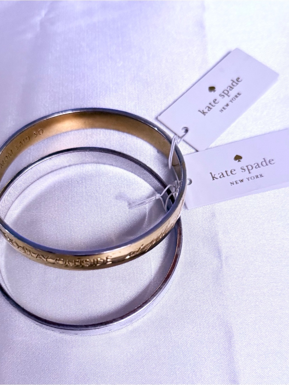 Kate Spade Set of 2 Idiom Bangle Bracelets - Gold & Silver Tone (2014) NWT - Picture 4 of 6